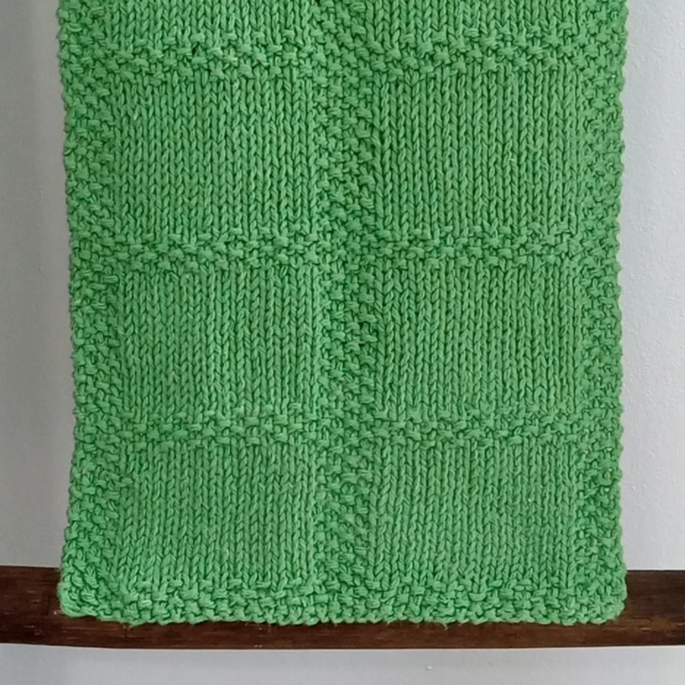 Hand Crafted Handknit Grass Green Textured Windowpane Design Hand Towel